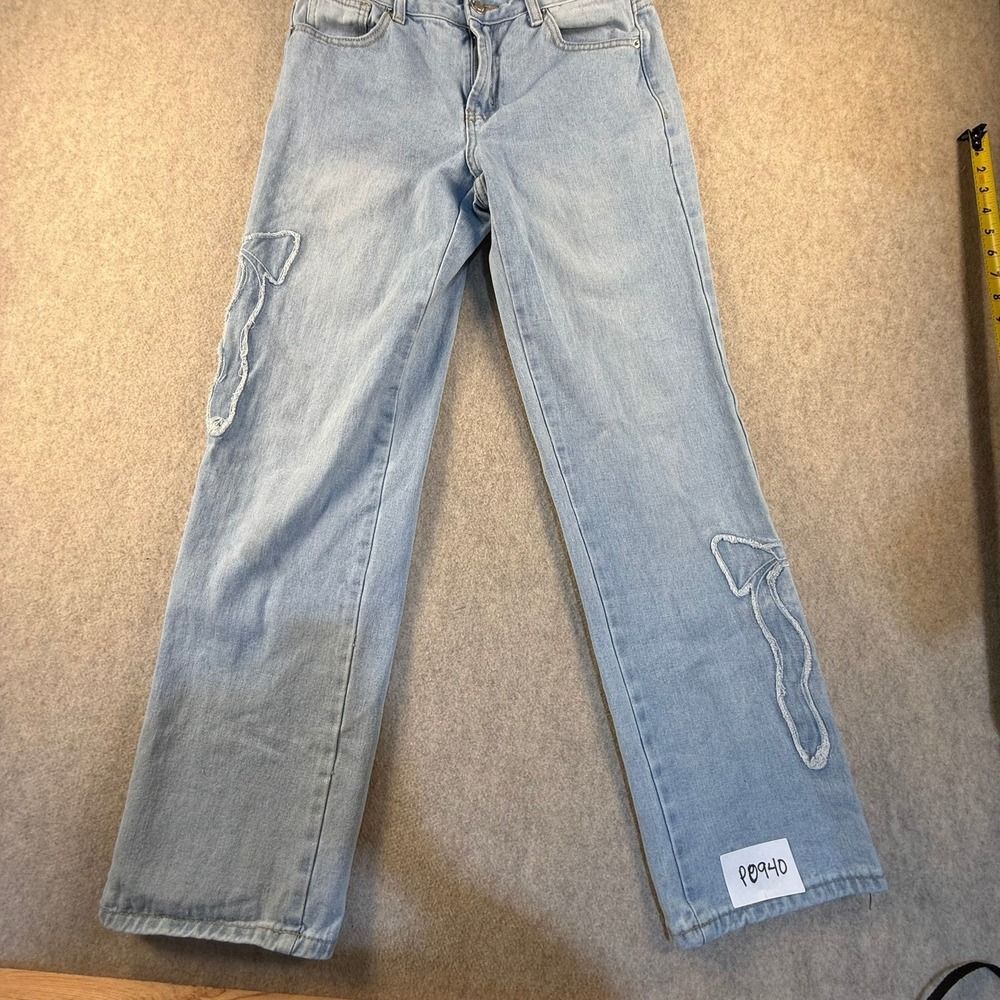 Angel Kiss Light Wash Straight Leg Jeans with Bow Applique Size 1/25